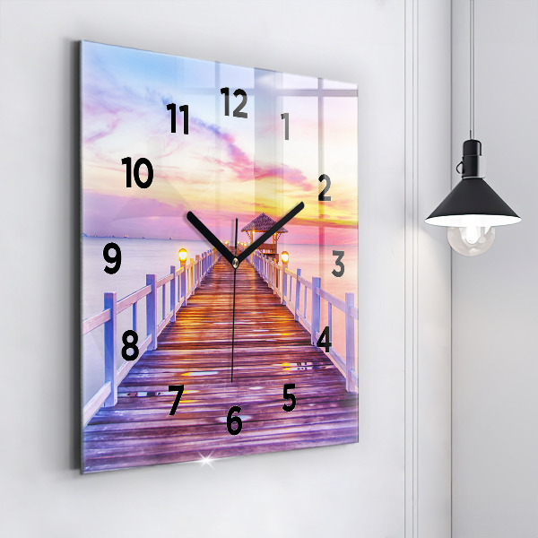 Horloge murale carrée Le pont du port le soir