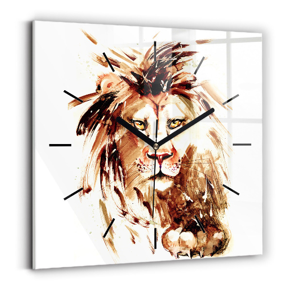 Horloge murale carrée 'Illustration d''un lion brun'