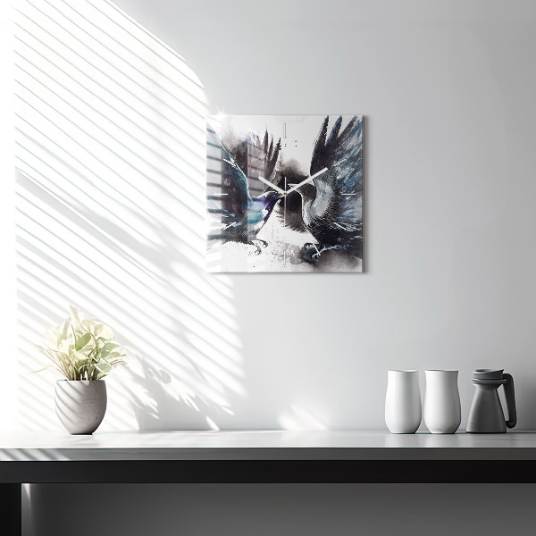 Horloge carrée en verre Oiseaux peints