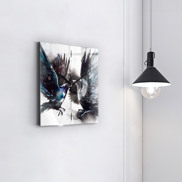 Horloge carrée en verre Oiseaux peints