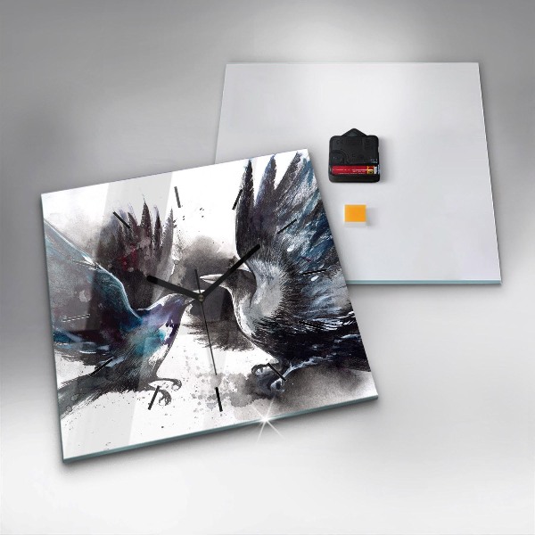 Horloge carrée en verre Oiseaux peints