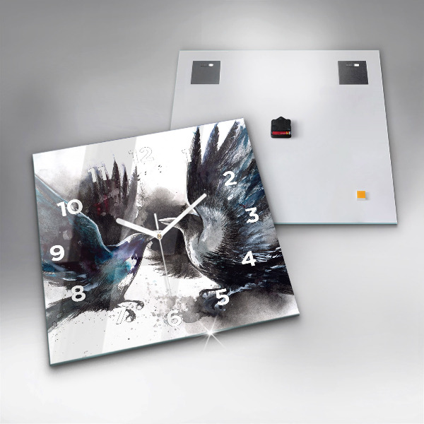 Horloge carrée en verre Oiseaux peints