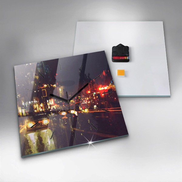Horloge carrée en verre Ville peinte