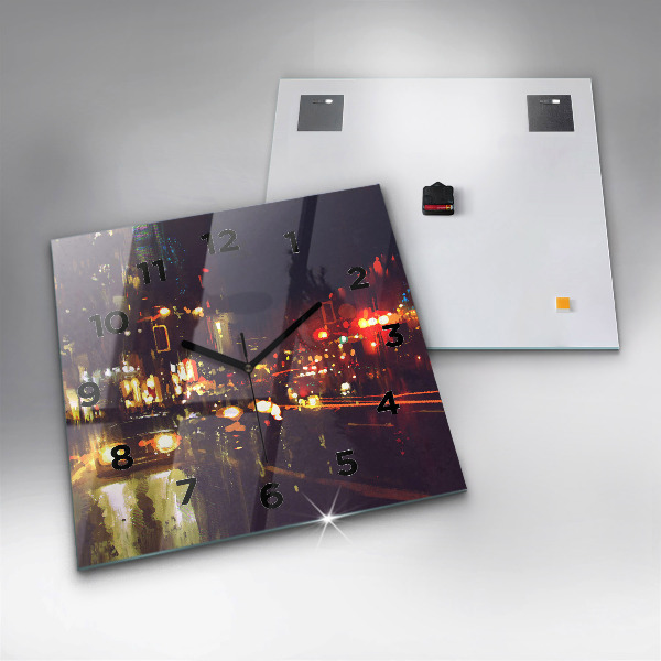 Horloge carrée en verre Ville peinte