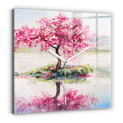 Horloge carrée en verre 'Mosaïque d''arbres'