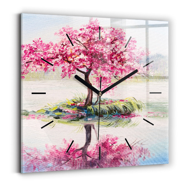 Horloge carrée en verre 'Mosaïque d''arbres'