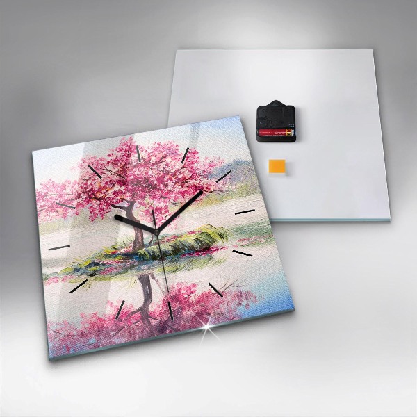 Horloge carrée en verre 'Mosaïque d''arbres'