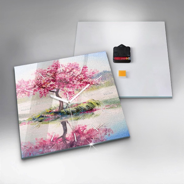 Horloge carrée en verre 'Mosaïque d''arbres'