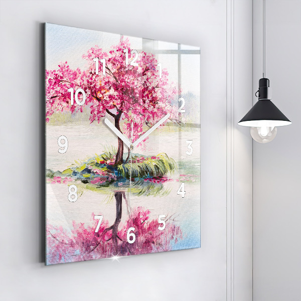 Horloge carrée en verre 'Mosaïque d''arbres'