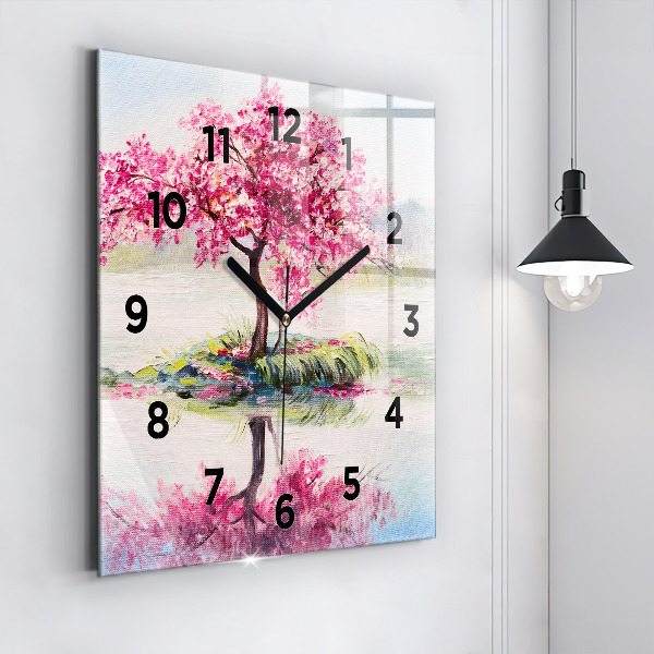 Horloge carrée en verre 'Mosaïque d''arbres'