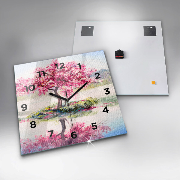 Horloge carrée en verre 'Mosaïque d''arbres'