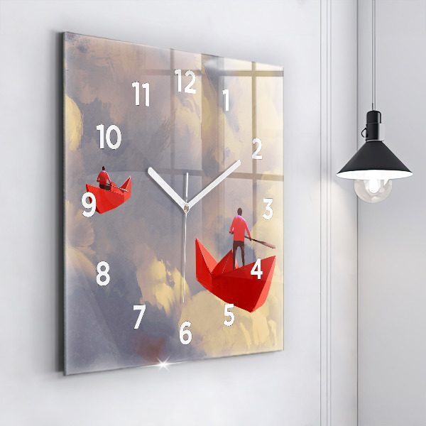 Horloge carrée en verre bateaux en papier