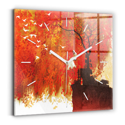 Horloge carrée en verre Mariée en automne
