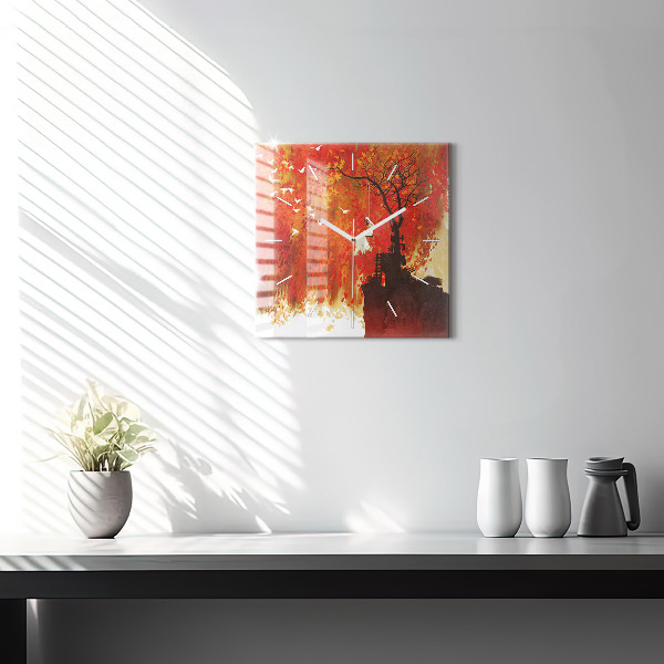 Horloge carrée en verre Mariée en automne