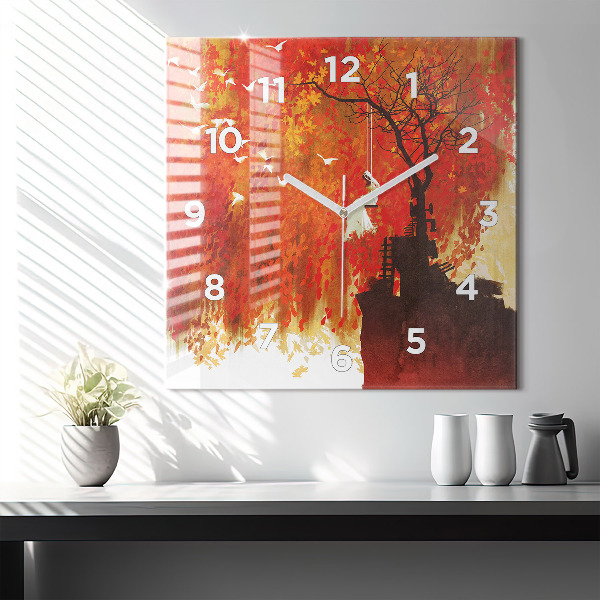 Horloge carrée en verre Mariée en automne
