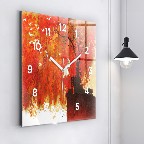 Horloge carrée en verre Mariée en automne