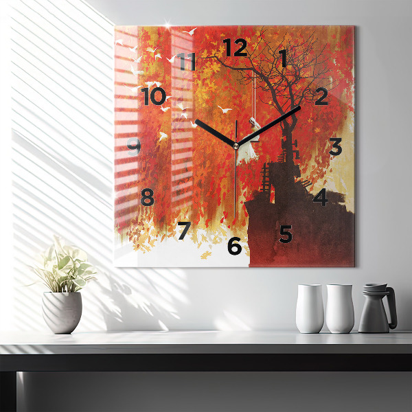 Horloge carrée en verre Mariée en automne