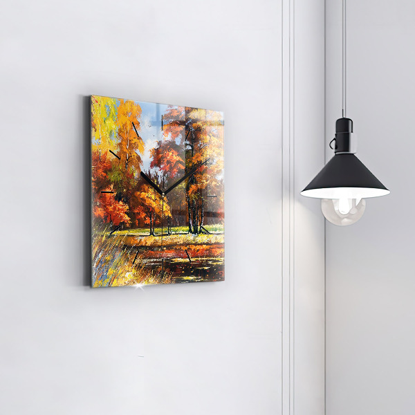 Horloge murale carrée 'Paysage d''automne avec une rivière'