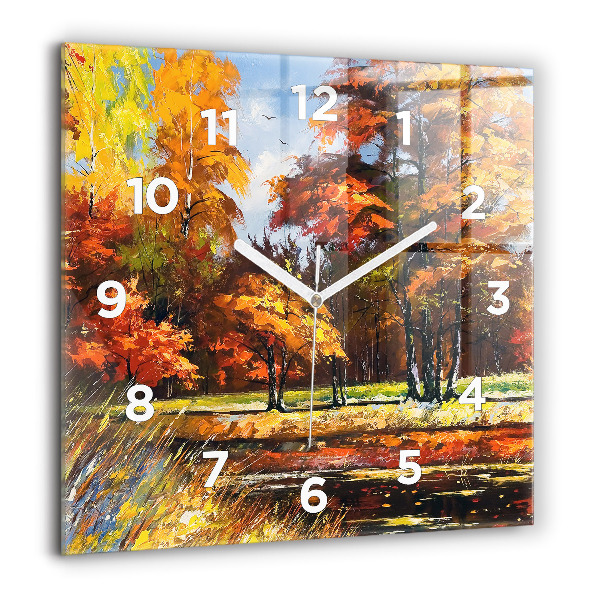 Horloge murale carrée 'Paysage d''automne avec une rivière'