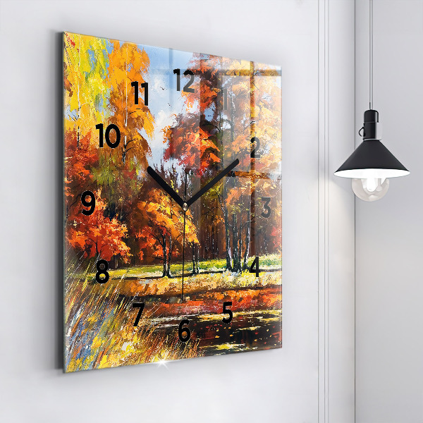 Horloge murale carrée 'Paysage d''automne avec une rivière'
