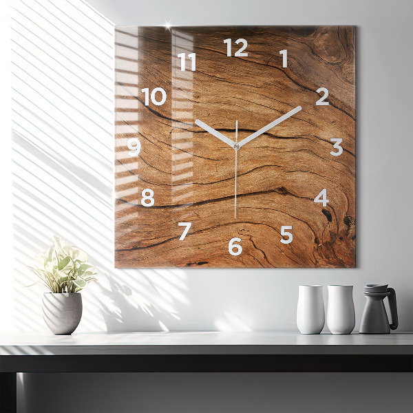 Horloge carrée en verre Vieux bois