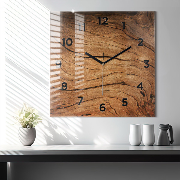 Horloge carrée en verre Vieux bois