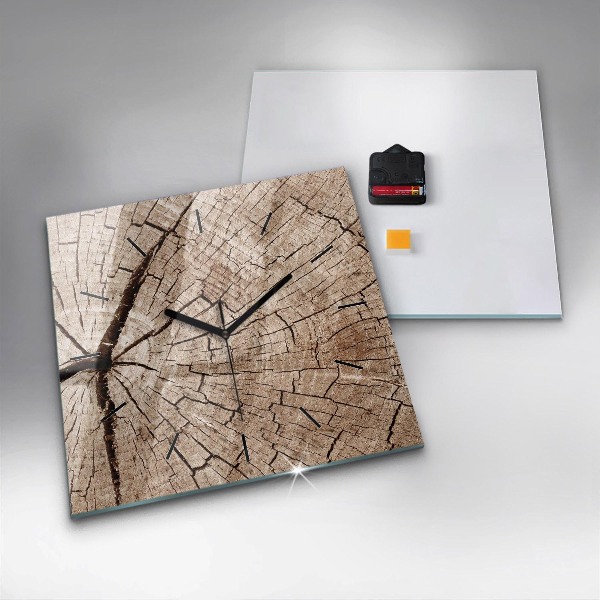 Horloge carrée en verre Vieille souche de bois