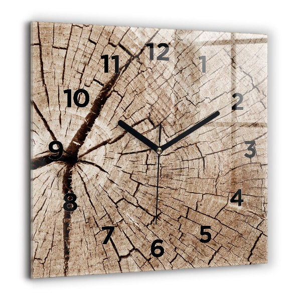 Horloge carrée en verre Vieille souche de bois