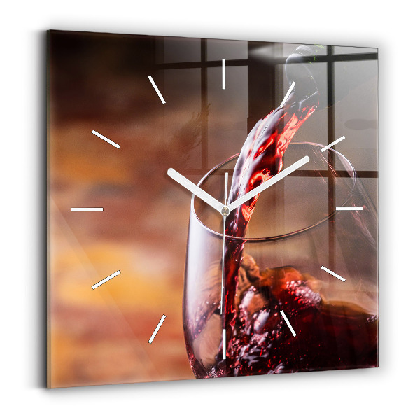 Pendule carrée en verre Un verre de vin rouge