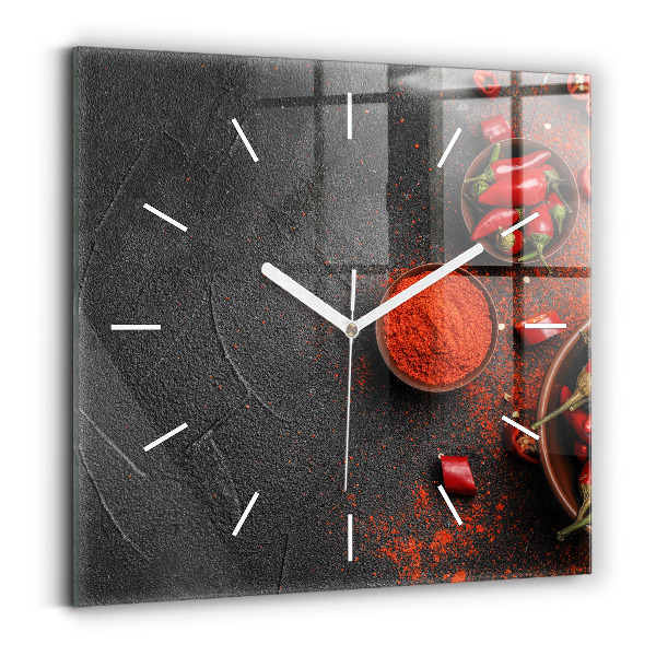 Pendule carrée en verre Poivrons rouges