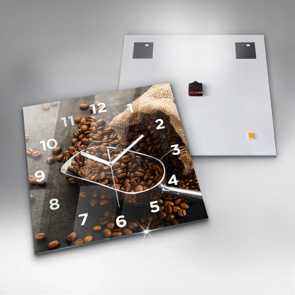 Pendule carrée en verre Un sac de grains de café