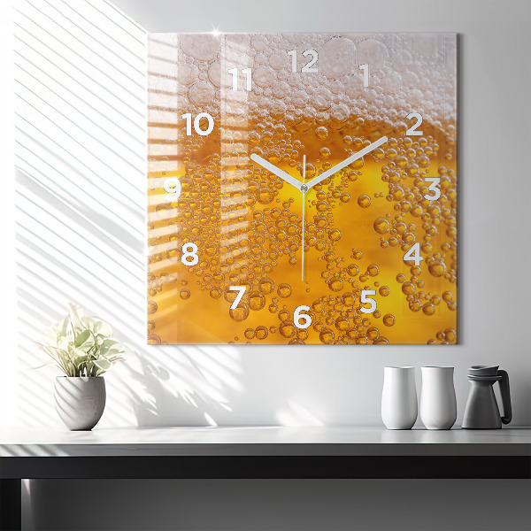 Horloge murale carrée Bière avec mousse