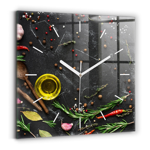 Horloge murale carrée Épices sur le comptoir