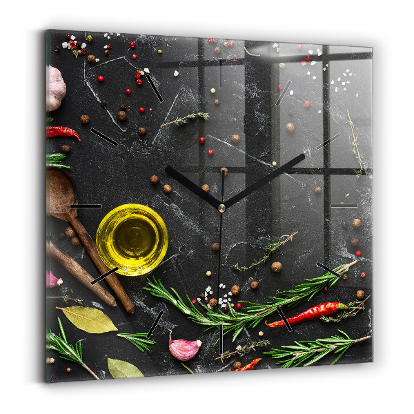 Horloge murale carrée Épices sur le comptoir