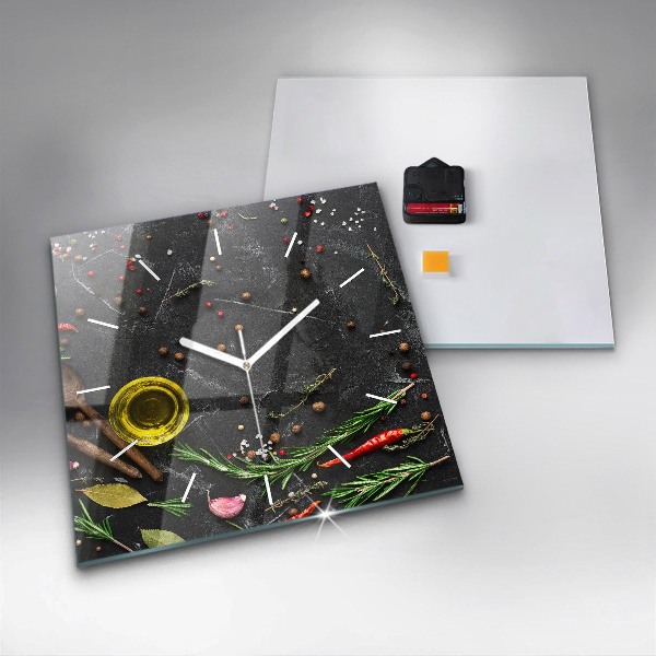 Horloge murale carrée Épices sur le comptoir