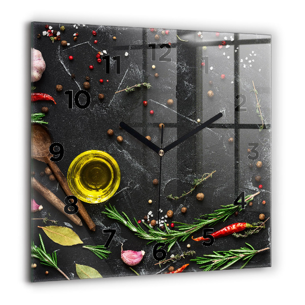 Horloge murale carrée Épices sur le comptoir