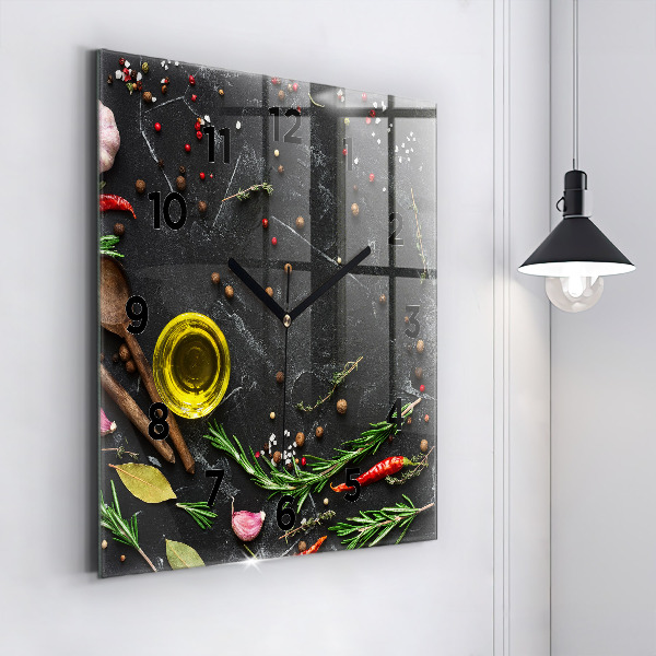 Horloge murale carrée Épices sur le comptoir