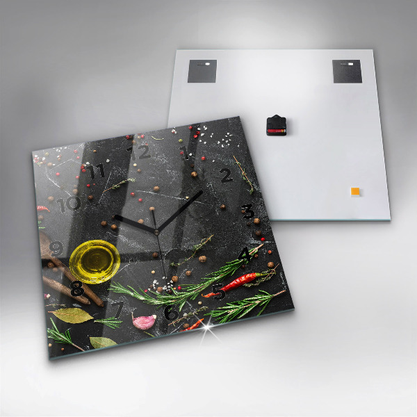 Horloge murale carrée Épices sur le comptoir