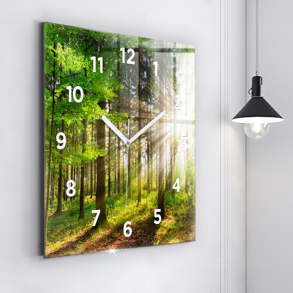 Pendule carrée en verre Lever de soleil dans la forêt