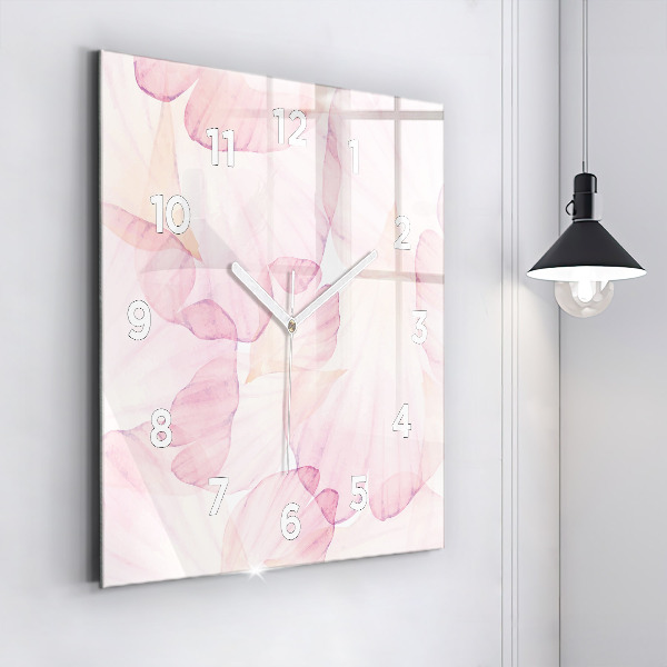Horloge carrée en verre 'Pétales d''aquarelle'