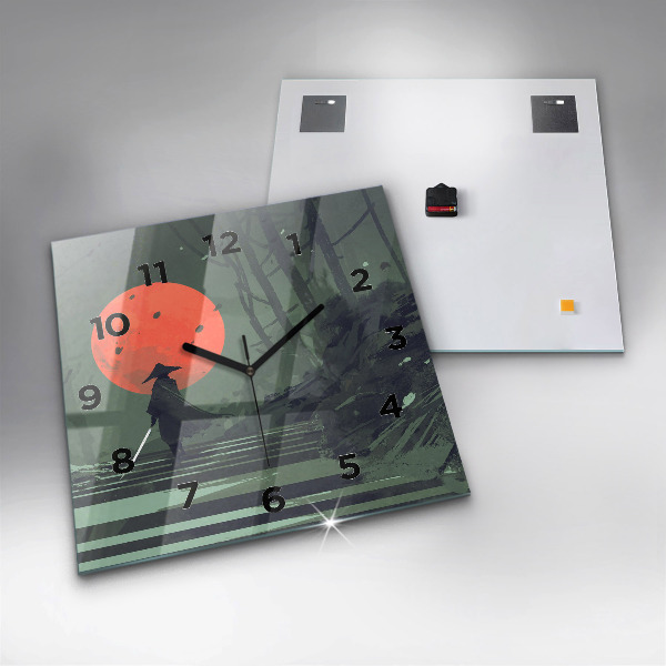 Horloge murale carrée Samouraï dans la forêt