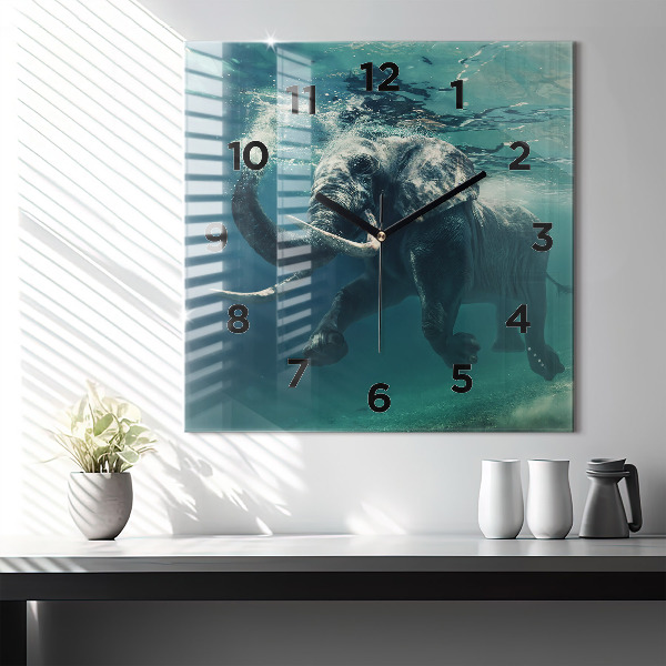 Pendule carrée en verre 'Éléphant nageant dans l''océan'
