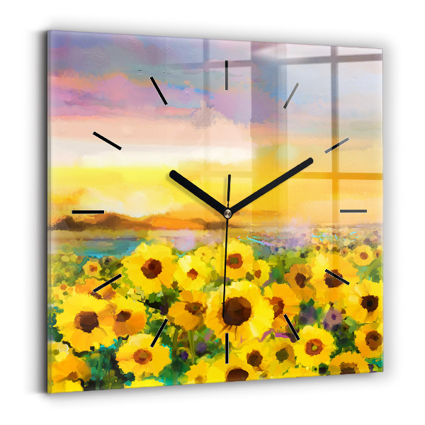 Horloge murale carrée Champ de tournesols