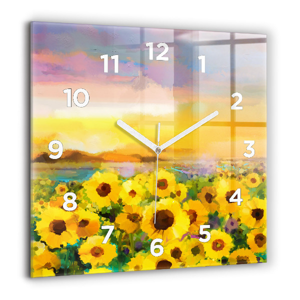 Horloge murale carrée Champ de tournesols