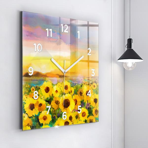 Horloge murale carrée Champ de tournesols