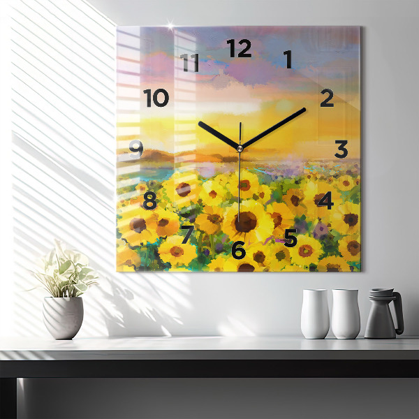 Horloge murale carrée Champ de tournesols