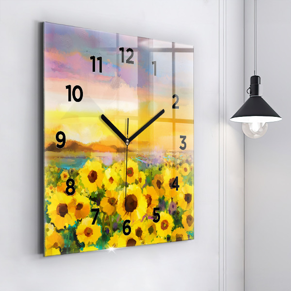 Horloge murale carrée Champ de tournesols