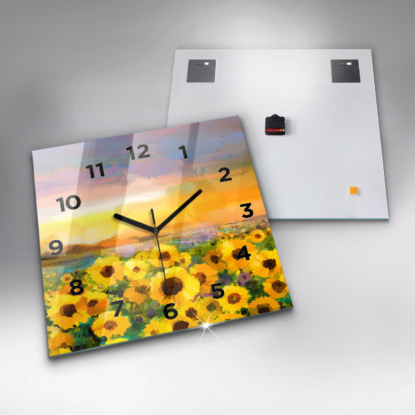Horloge murale carrée Champ de tournesols