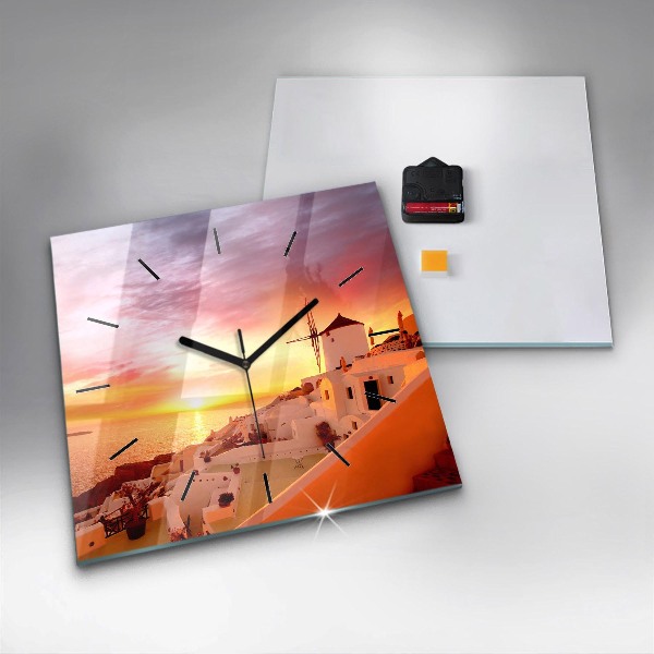 Horloge murale carrée Vieux moulin à vent à Santorin