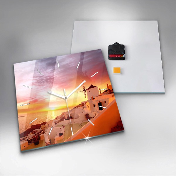 Horloge murale carrée Vieux moulin à vent à Santorin